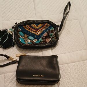 Anne Klein Black and Ocote  Multicolor Embroidered Clutch.